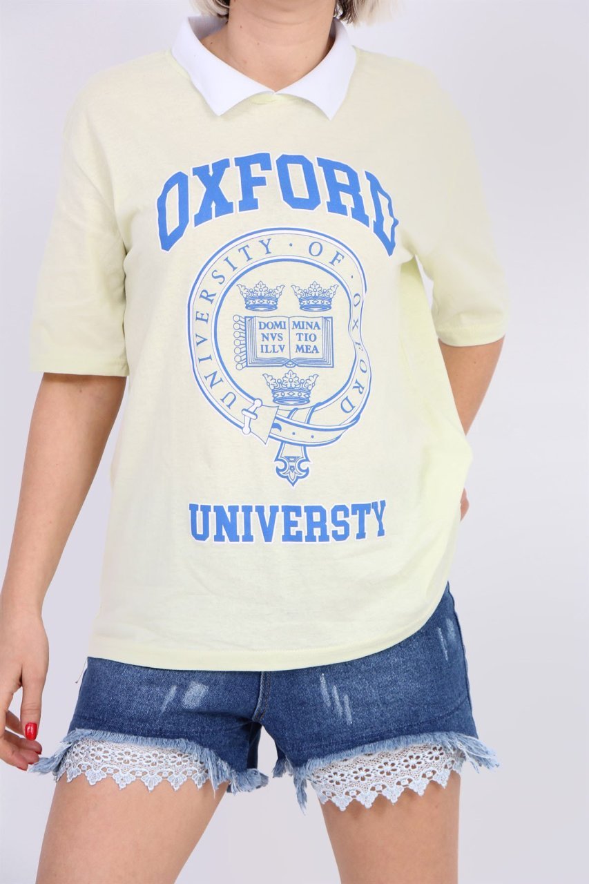 Gömlek Yaka Oxford Tişört Açık Sarı