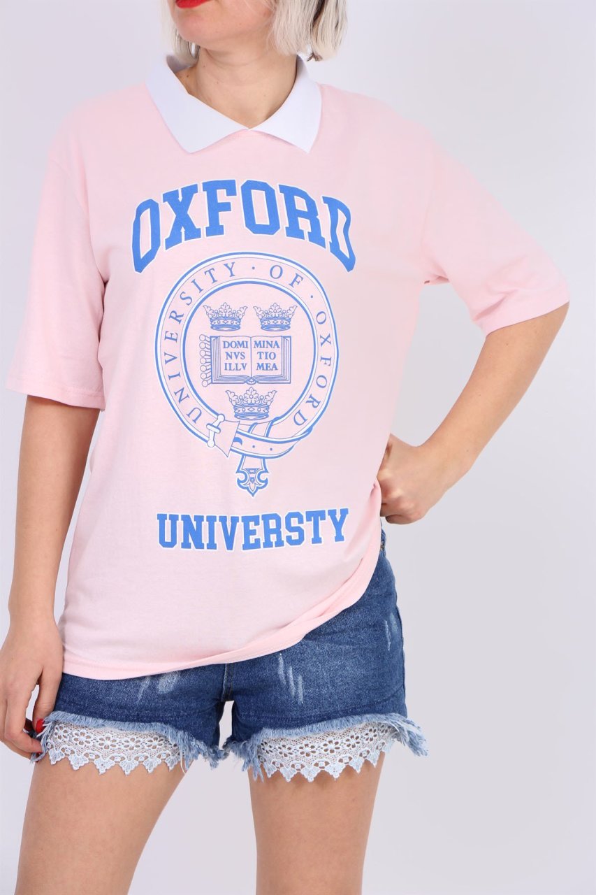 Gömlek Yaka Oxford Tişört Pembe
