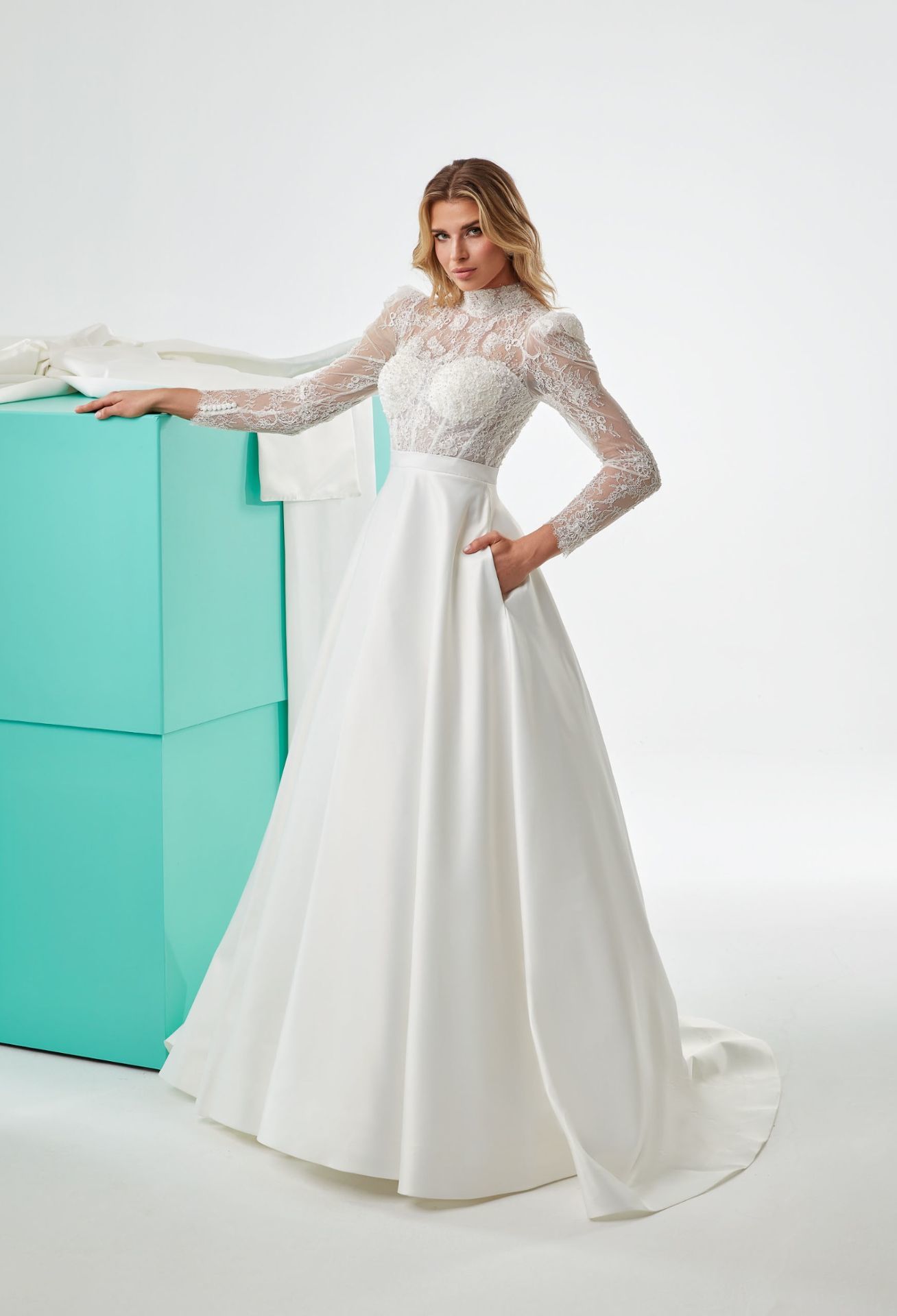 Long Sleeve, Lace, Satin Wedding Dress