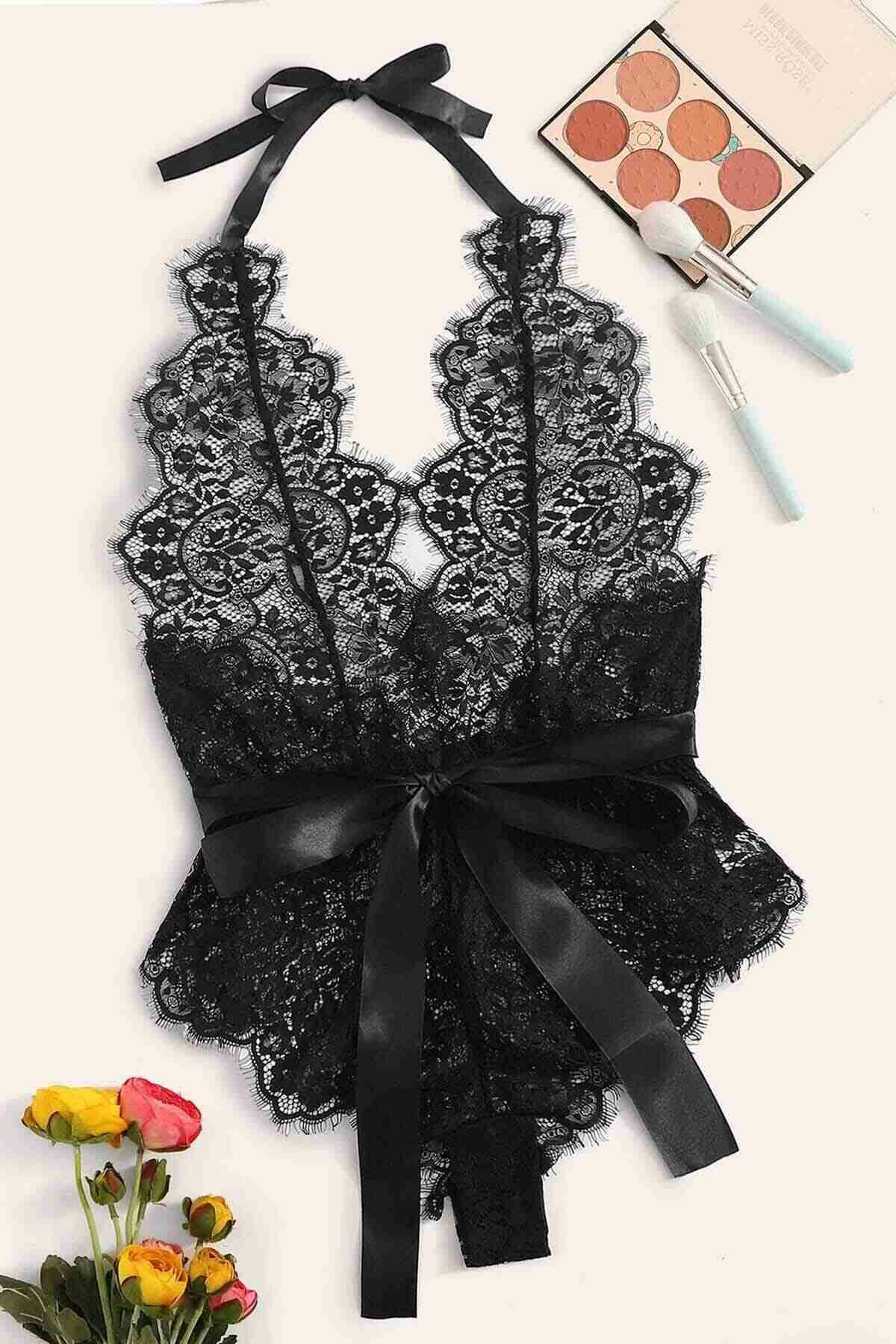 Belden Kuşaklı Babydoll Gecelik Body Siyah ABM9151 Belden Kuşaklı Babydoll Gecelik Body Siyah ABM9151