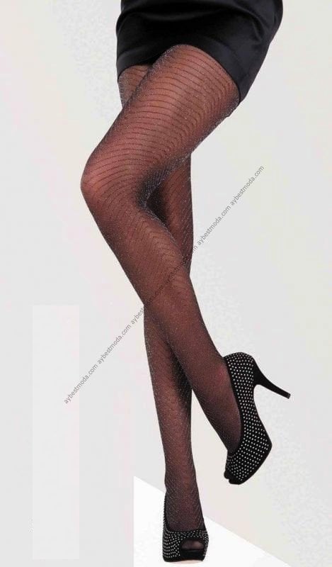 Lurex Zebra Desenli Simli Şık Külotlu Çorap
