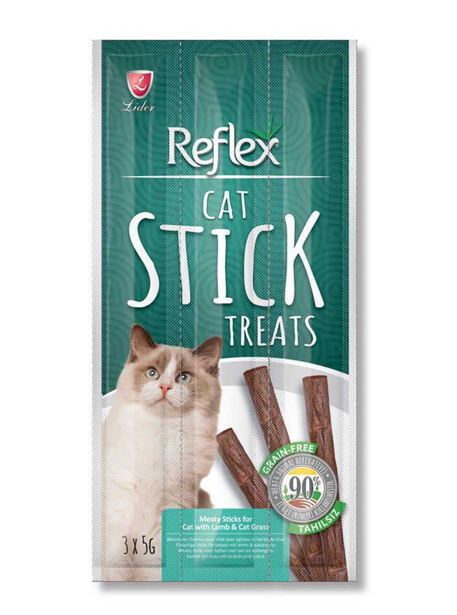 Reflex Sticks Kuzu Etli Ve Kedi Çimli Kedi Ödül Çubukları 3 x 5 Gr