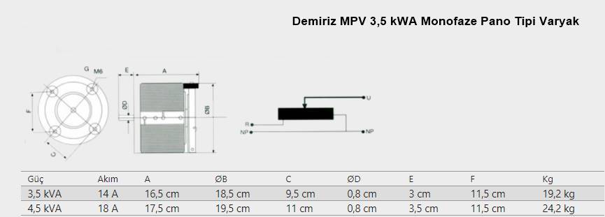 Demiriz MPV 3.5 kWA Monofaze Pano Tipi Varyak