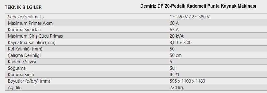 Demiriz DP 20-Pedallı Kademeli Punta Kaynak Makinası