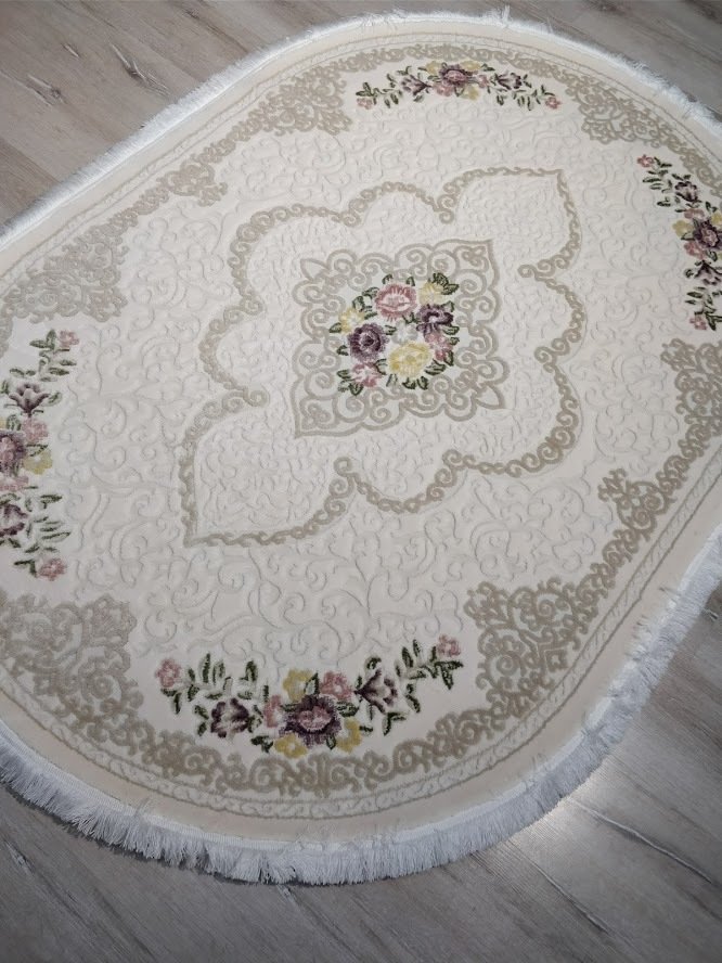 Saray Hali Heryerehali Saray Hali Samira 12813r Krem Oval Hali 125x180 Cm