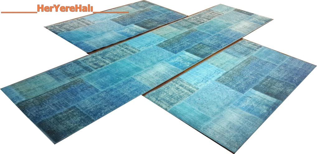 Tarz Halı HerYereHalı Patchwork Siesta M1500Blue Üçlü Yatak Odası