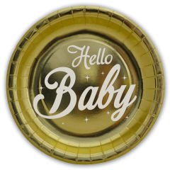 Hello Baby Altın Karton Tabak - 23cm x 6 Adet