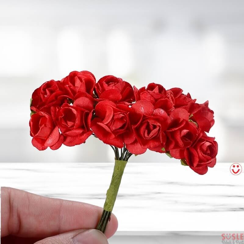 Yapay Cicek 12 Adetli Minik Kagit Gul 8 Cm Kirmizi 12 Demet I Uygun Fiyat Ve Ayni Gun Kargo Susle De