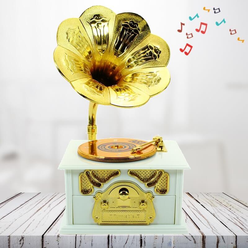 gramafon muzik kutusu beyaz