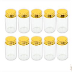 Cam Tüp Şişe 6cm x 3cm, Metalik Altın Kapaklı - 10 Adet
