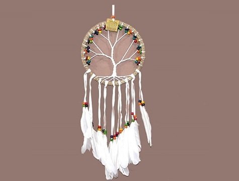 Beyaz Tuylu Renkli Boncuklu Ruya Dus Kapani Dreamcatcher Toptan Hediyelik Esya