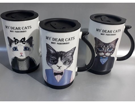 Kapakli Buyuk Boy Kedi Desenli Seramik Kupa Bardak Toptan Kupa Bardak Modelleri