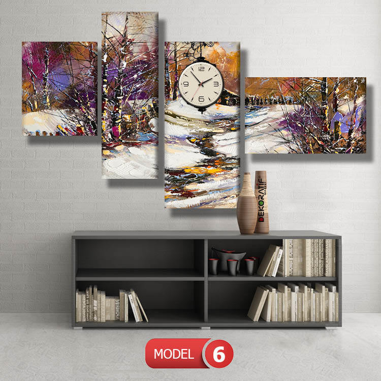 dekoratif modern kanvas tablo saat modelleri