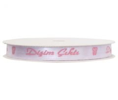 Pembe Dişim Çıktı Diş Buğdayı Yazılı Beyaz Saten Kurdele 10 m