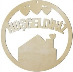 Ahşap Yuvarlak Kapı Süsü - Hoşgeldiniz