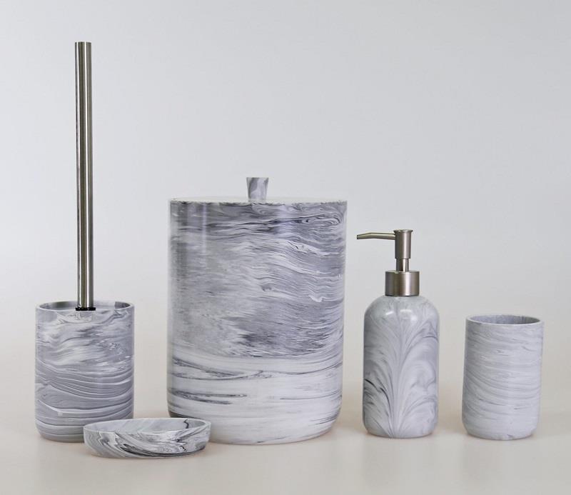 By Selim Home Marble Siyah Polyester 5 Parca Banyo Seti I Banyo