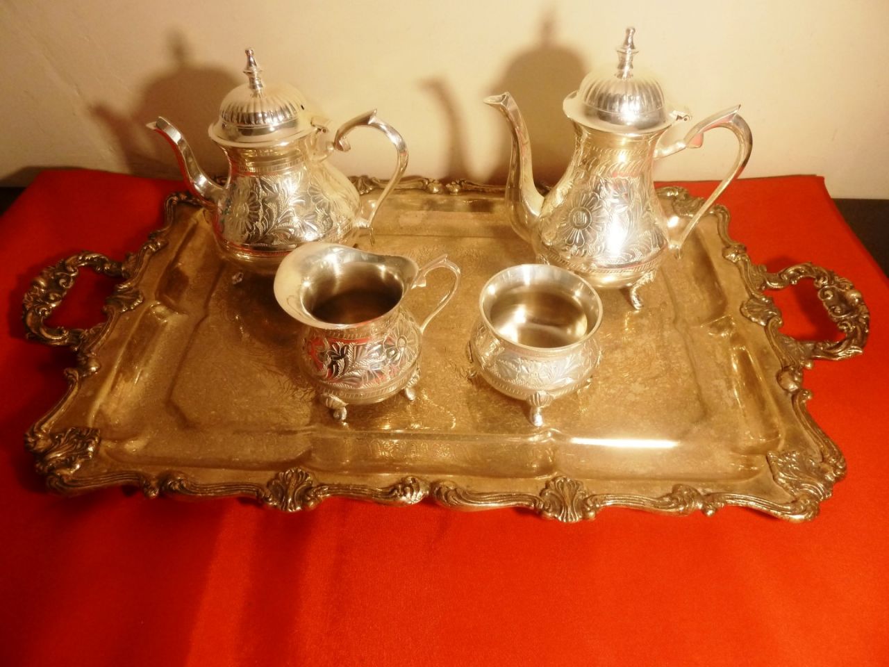Christofle damgalı gümüş kaplama 4�lü çay&amp;kahve seti Christofle