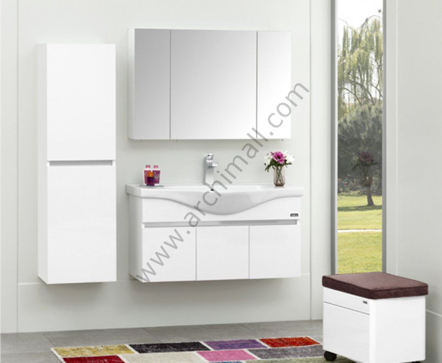 Dinar 100 Cm Banyo Dolabi Kapakli Alt Modul 95 Cm Dolabli Ayna Ust