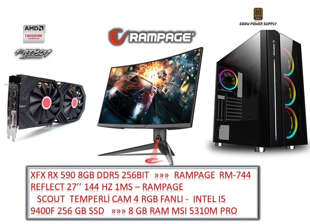 Rampage Scout Oyuncu Bilgisayari Intel I5 9400f 8 Gb 2400 Mhz Ddr4 Ram 256 Gb Ssd
