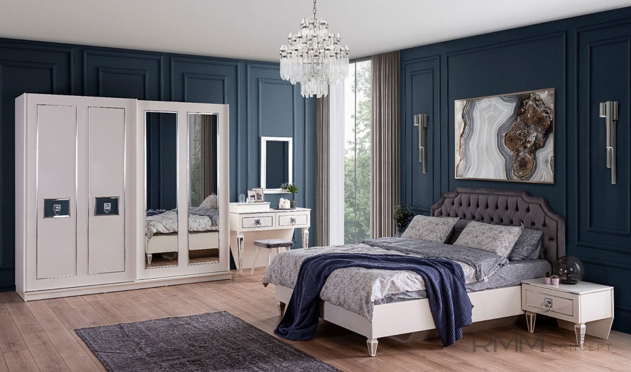 Aronya Beyaz Yatak Odası Takımı Art Deco Yatak