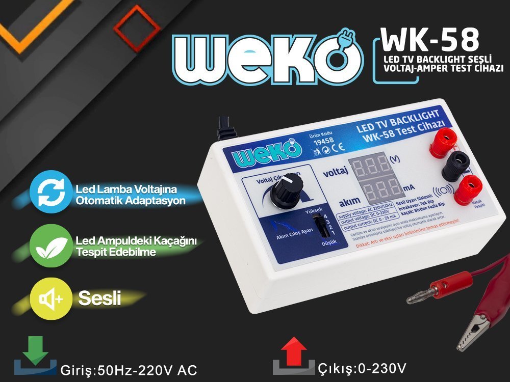 Weko Led Tv Backlight Voltaj-Amper Ölçer Sesli Test Cihazı