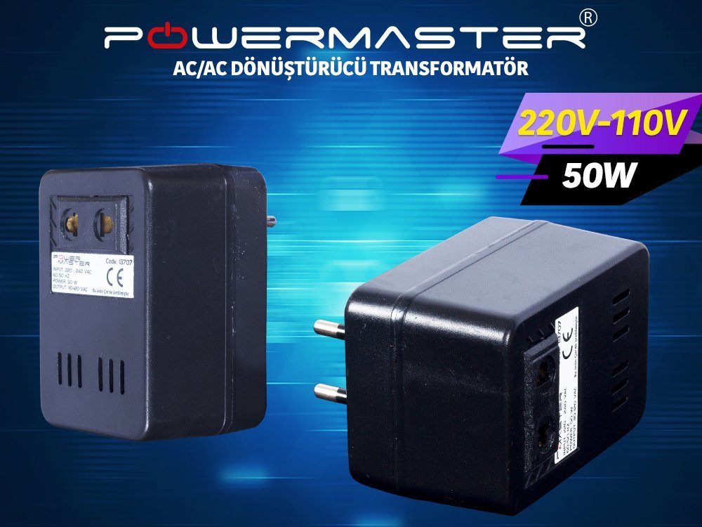 Powermaster 50Watt 220V-110V AC-AC DÃ¶nÃ¼ÅtÃ¼rÃ¼cÃ¼ KonvertÃ¶r