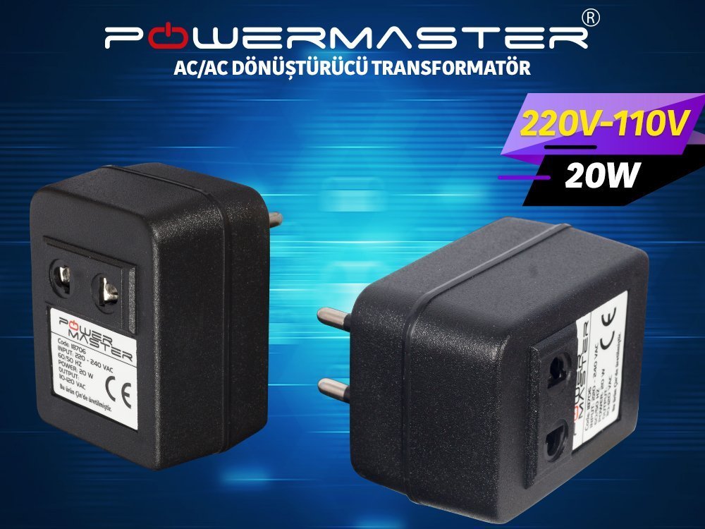 Powermaster 20Watt 220V-110V AC-AC DÃ¶nÃ¼ÅtÃ¼rÃ¼cÃ¼ KonvertÃ¶r