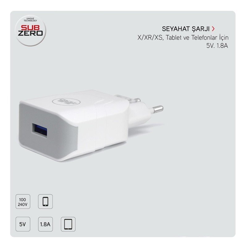 SubZero iP29 5V 1.8A USB Şarj Adaptörü