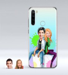 Kişiye Özel Sevgililer Karikatürlü Xiaomi Redmi Note 8 İnce Şeffaf Silikon Telefon Kapağı-35