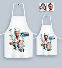 Kişiye Özel İkili Baba Kız Master Chef Karikatürlü Mutfak Önlüğü Seti