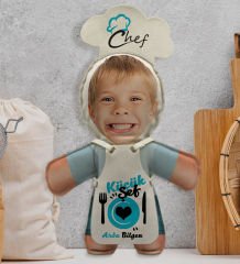 BK Gift Kişiye Özel Fotoğraflı Erkek Çocuk Chef Bebek Yastık-2