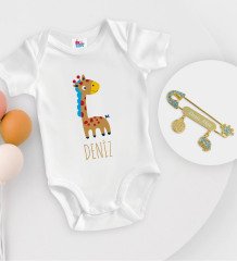 BK Kids Kişiye Özel İsimli Beyaz Bebek Body Zıbın ve Erkek Bebek İğnesi Hediye Seti-17