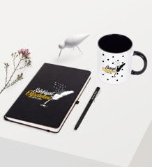 Kişiye Özel Edebiyat Öğretmeni Temalı Siyah Defter Kalem Kupa Seti - 2