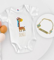 BK Kids Kişiye Özel İsimli Beyaz Bebek Body Zıbın ve Erkek Bebek Künyesi Hediye Seti-17