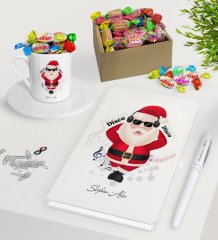 Kişiye Özel Noel Baba Beyaz Defter Kalem Türk Kahvesi Fincanı ve Kutulu Haribo Şeker Hediye Seti-1
