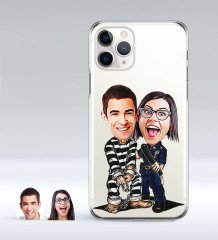 Kişiye Özel Sevgililer Karikatürlü iPhone 11 Pro İnce Şeffaf Silikon Telefon Kapağı-7