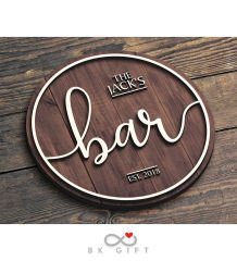 BK Gift Kişiye Özel Dekoratif Yuvarlak Ahşap Cafe&Bar Tabelası 43cm - Model 2