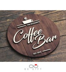 BK Gift Kişiye Özel Dekoratif Yuvarlak Ahşap Coffee Bar Tabelası 43cm - Model 1
