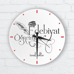 Kişiye Özel Edebiyat Öğretmeni Cam Duvar Saati
