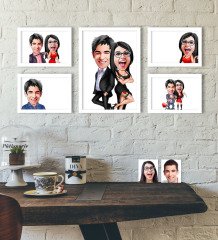 Kişiye Özel Karikatürlü Dekoratif 5'li Beyaz Çerçeve Seti