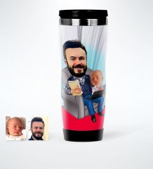 Kişiye Özel Baba Oğul Karikatürlü Çelik Termos Bardak - 1