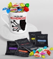 Kişiye Özel Yazılım Mühendisi Türk Kahvesi Fincanı Selamlique Karışık Türk Kahvesi ve Haribo Şeker Hediye Seti-2