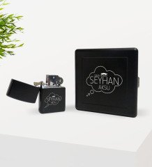 Kişiye Özel Canım Babam Tasarımlı Siyah Metal Sigara Tabakası ve Benzinli Çakmak Seti-1
