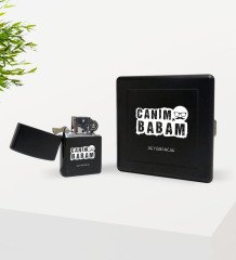 Kişiye Özel Canım Babam Tasarımlı Siyah Metal Sigara Tabakası ve Benzinli Çakmak Seti-6