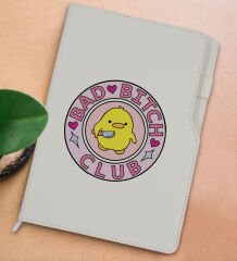 BK Gift Bad Bitch Tasarımlı Beyaz Termo Deri Not Defteri 15x21cm-1