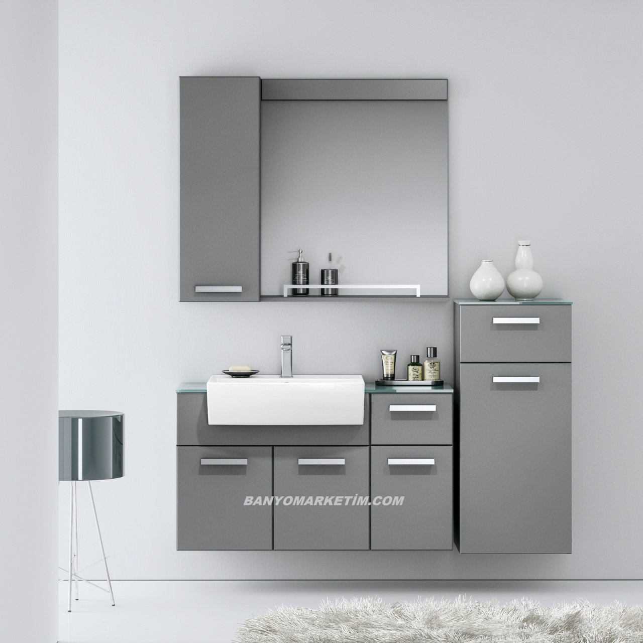 Orka Kanyon 100 Banyo Dolabi Sol Gri Boy Dolabi Haric Orka