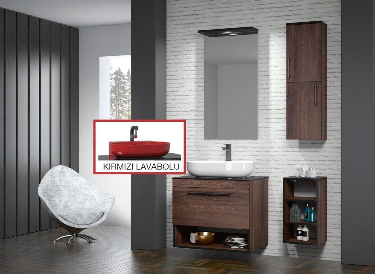 Orka Knidos 70 30 Banyo Dolabi Navaro Kirmizi Lavabolu Alt Ve