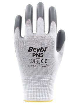 BEYBİ PN5 Gri Beyaz Polyester Örme Nitril İş Eldiveni 288 Çift