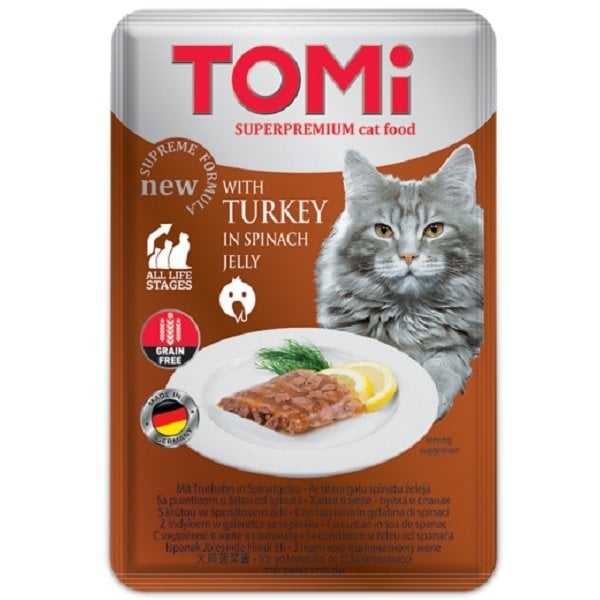 Tomi Hindili Ve Ispanaklı Tahılsız Pouch Kedi Konservesi 100 Gr Petza