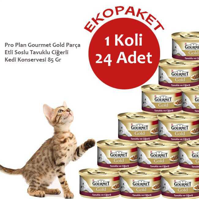 Proplan Gourmet Gold Soslu Tavuklu Ciğerli Kedi Konservesi 24 Lü Petza